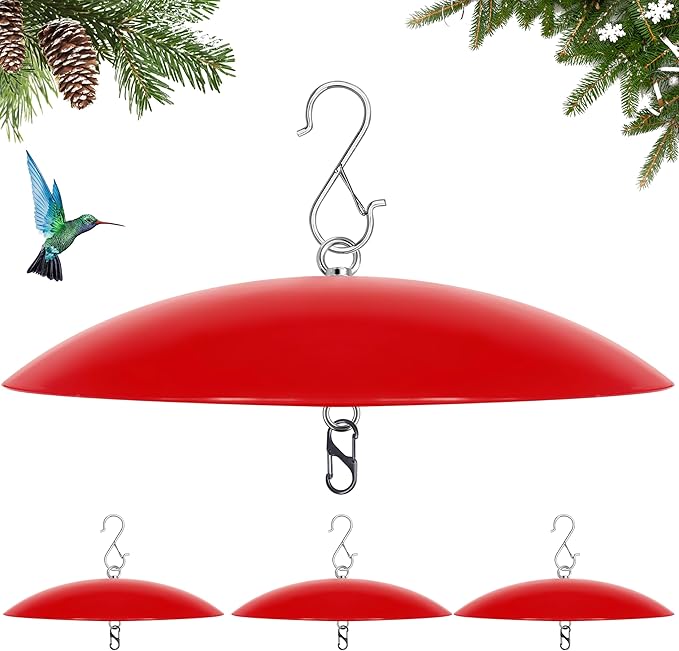 13" Hummingbird Feeder Rain Cover,Smart Bird Feeder Umbrella,Hummingbird Feeders Guard,Squirrel Proof for Shepherd's Hook Outdoors(Bright Red), 4Pack