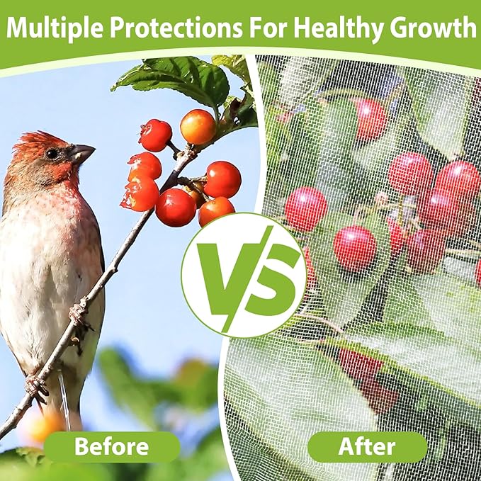 Large Fruit Tree Netting with Drawstring and Zipper, 10 * 10FT Garden Netting for Garden Protection, Insect Bird Netting for Fruit Trees, Protection from Anti Birds, Bugs,Cicadas, Insects
