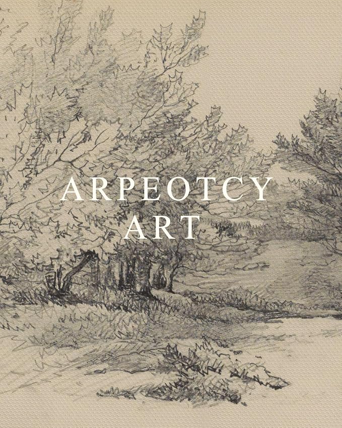 ARPEOTCY Extra Large Vintage Framed Wall Art, 36x54 Inch Sketch Forest Landscape Hanging Canvas Prints, Scroll Wall Decor for Living Room Bedroom, Retro Scenery Pictures Above of Bed
