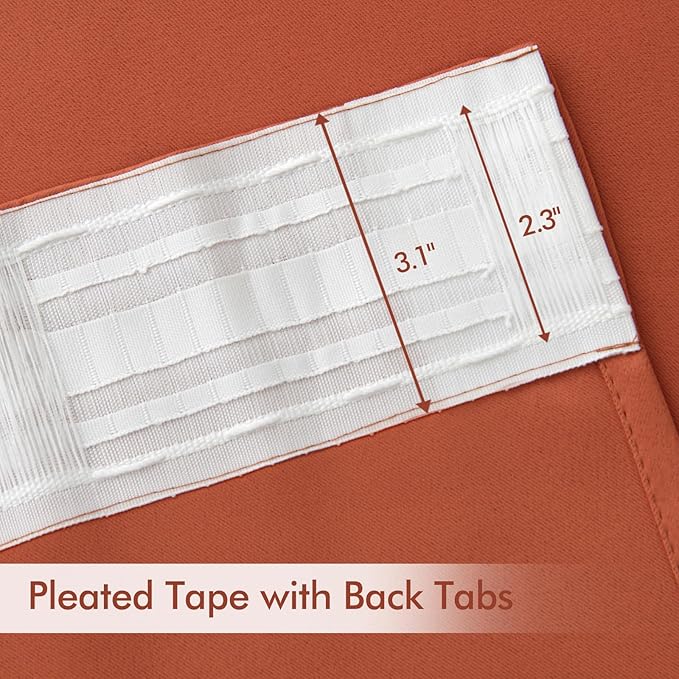 MIULEE Back Tab Burnt Orange Blackout Curtains 108 Inch Long 2 Panels Set