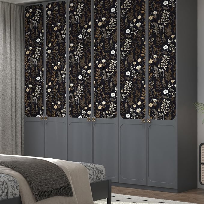 Vintage Dark Floral Wallpaper, Moody Black Leaf Botanical Removable Contact