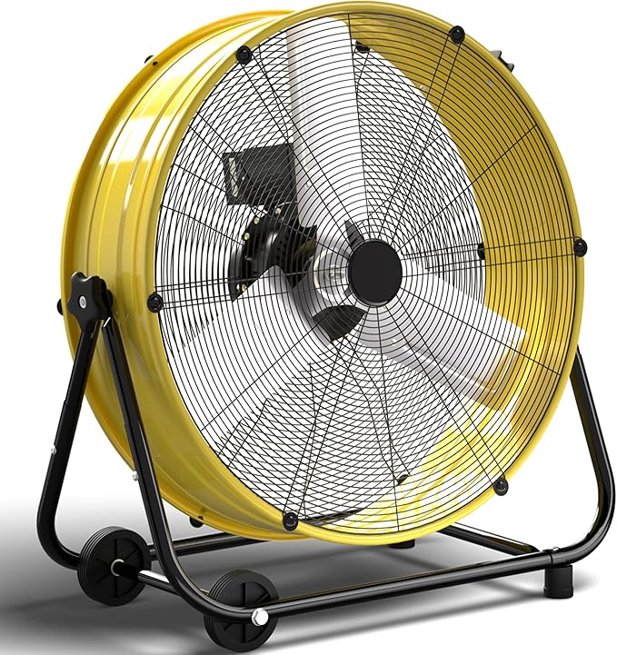 40 Inch Industrial Drum Fan, 24800 CFM High Velocity Floor Fan, Heavy Duty, 3-Speed, 360Â° Fully Adjustable Tilt, Portable Wheels & Handle for Commercial, Warehouse, Garage, Workshop, Gym-ETL Certified