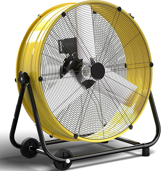 40 Inch Industrial Drum Fan, 24800 CFM High Velocity Floor Fan, Heavy Duty, 3-Speed, 360Â° Fully Adjustable Tilt, Portable Wheels & Handle for Commercial, Warehouse, Garage, Workshop, Gym-ETL Certified