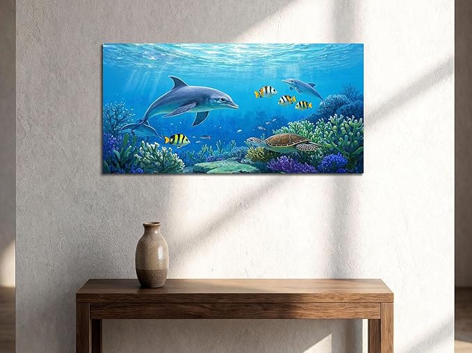 Ardemy Ocean Life Wall Art 40"x20" Picture, Waterproof Canvas Print