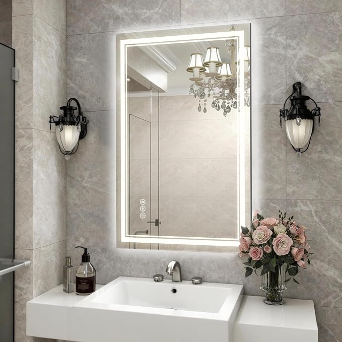 EOGOW LED Bathroom Mirror with Lights, 3 Colors Bathroom Mirror, Wall Mounted