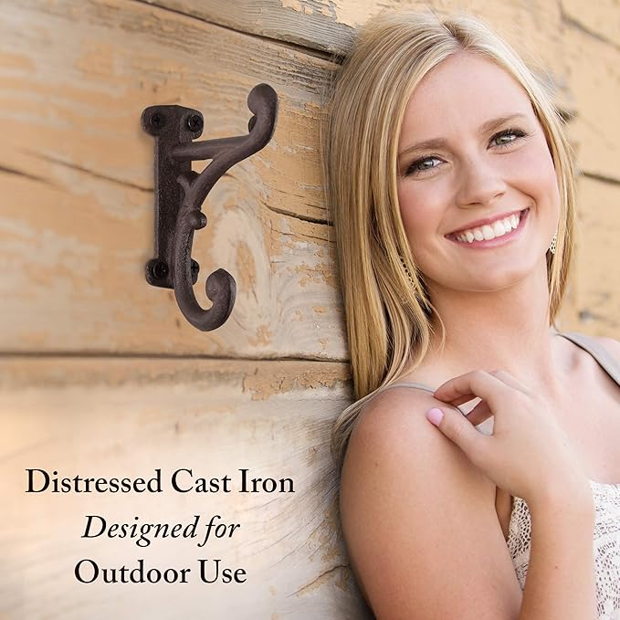 Rustic Cast Iron Coat Hooks Rustic Dark Brown, Wall Mounted, Farmhouse
