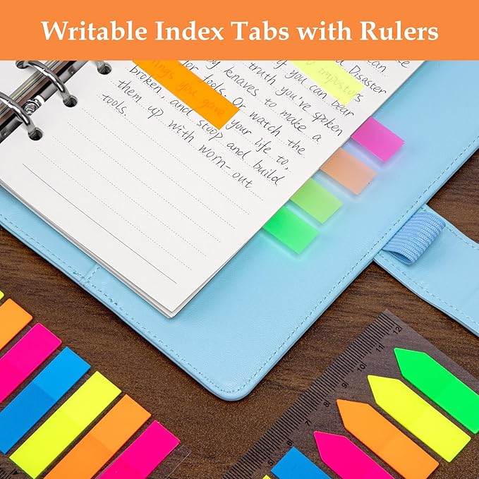 Antner A6 Refill Paper Planner Inserts for A6 6 Ring Notebook Binder, 135 Sheets Lined Filler Paper, 3 Binder Pockets & 10 Dividers & 160PCS Neon Sticky Tabs for Refillable Personal Planners Journals