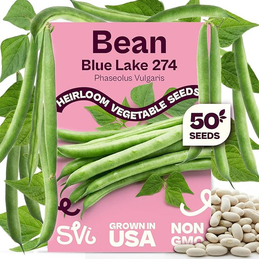 SVI 50 Blue Lake 274 Bush Green Bean Seeds (Phaseolus vulgaris) â Bush Beans Seed Packets, String Beans â Heirloom Vegetable Seeds for Outdoors, Home Garden & Containers