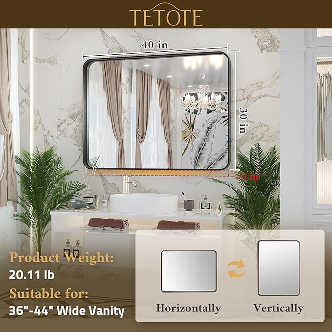 TETOTE 40 x 30 Inch Bathroom Mirror