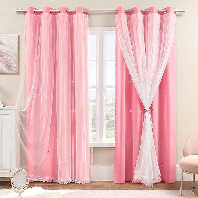 XiDi Curtains for Girls Bedroom, Room Darkening Hot Pink Curtain, 1 Panel