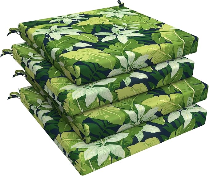 LVTXIII Outdoor Seat Cushions Set of 4 Square Corner Chair Cushions with Ties, Patio Chair Pads for Home Office and Patio Garden Furniture Decoration 19"x19"x2", Jungle Leaves