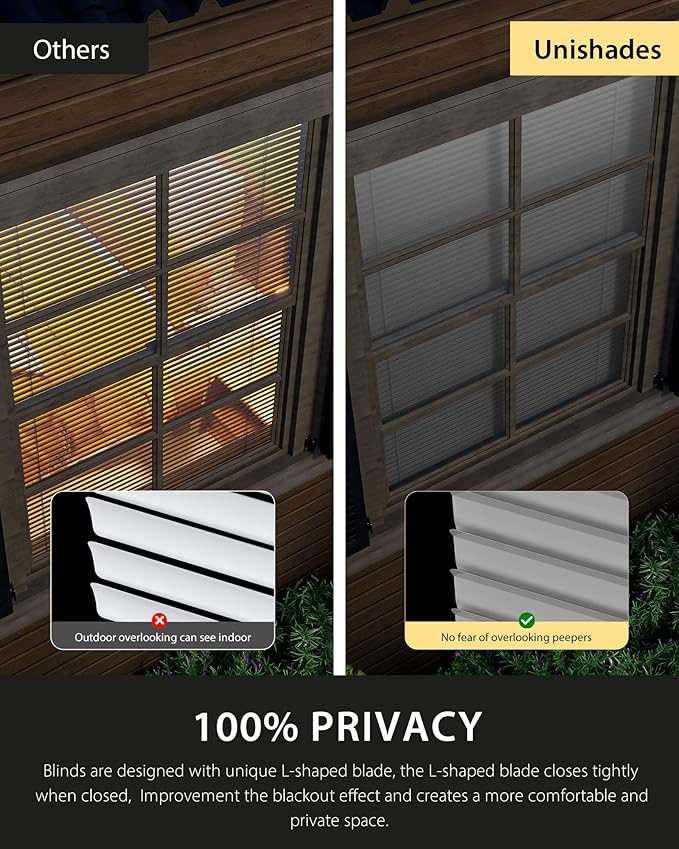 UNISHADES No Drill Blinds for Windows 1" Vinyl L-Shaped Slats Cordless Mini