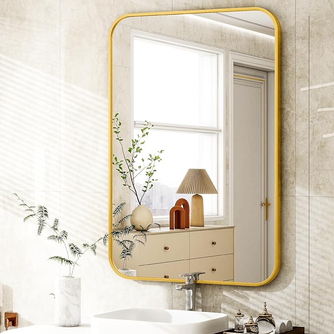 Easly 26 x 38 Inch Bathroom Mirror, Rounded Rectangular Vanity Mirror