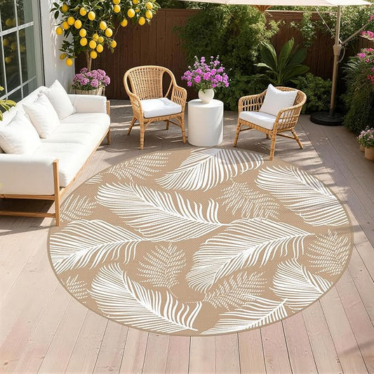 Pauwer Waterproof Outdoor Rug 8ft, Reversible Plastic Straw Patio Camping Rug, Indoor Outdoor RV Mat Carpet for Deck, Camper, Porch, Balcony, Backyard, Picnic, Leaf Brown