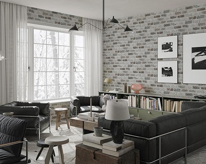 Guvana 17.3"×472.4" Brick Peel and Stick Wallpaper Brown/Grey Contact Paper