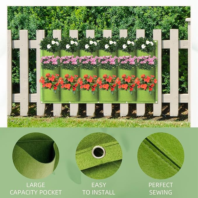 LITLANDSTAR 18 Pockets Hanging Grow Bags, 2 Pack Horizontal Wall Planter Plant