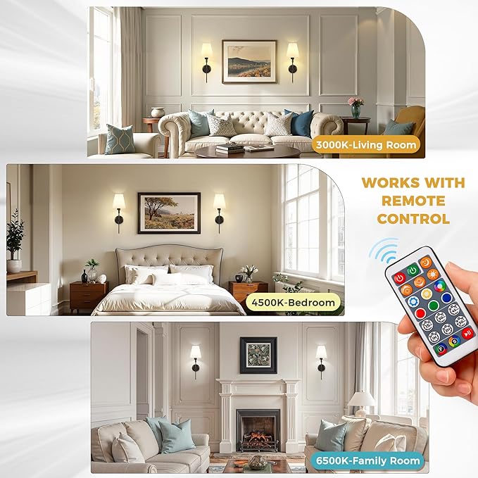 DORESshop Battery Operated Wall Sconce Set of 2, Wall Light Wireless Easy to