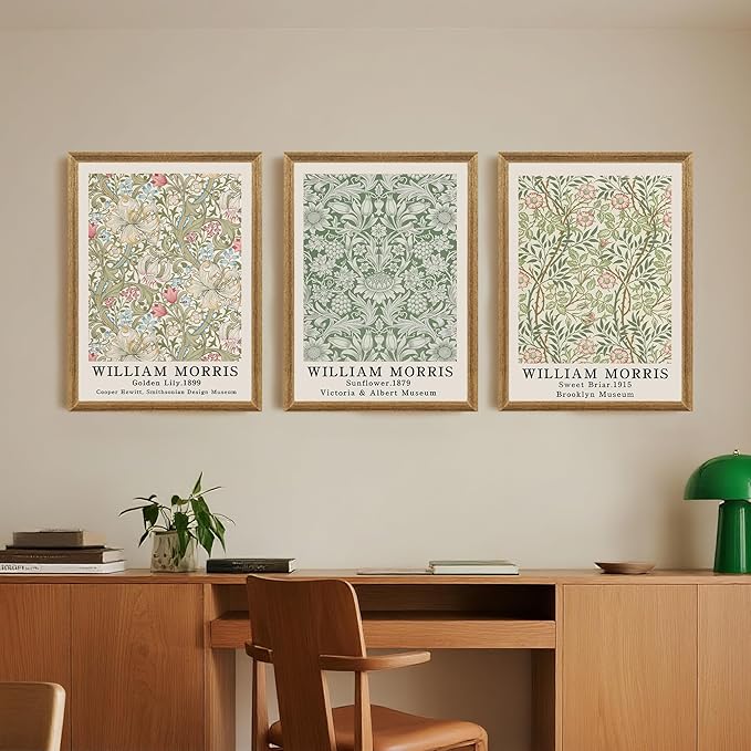 SYWENNOI Wood Framed Wall Art Print, Classic William Morris Floral Print