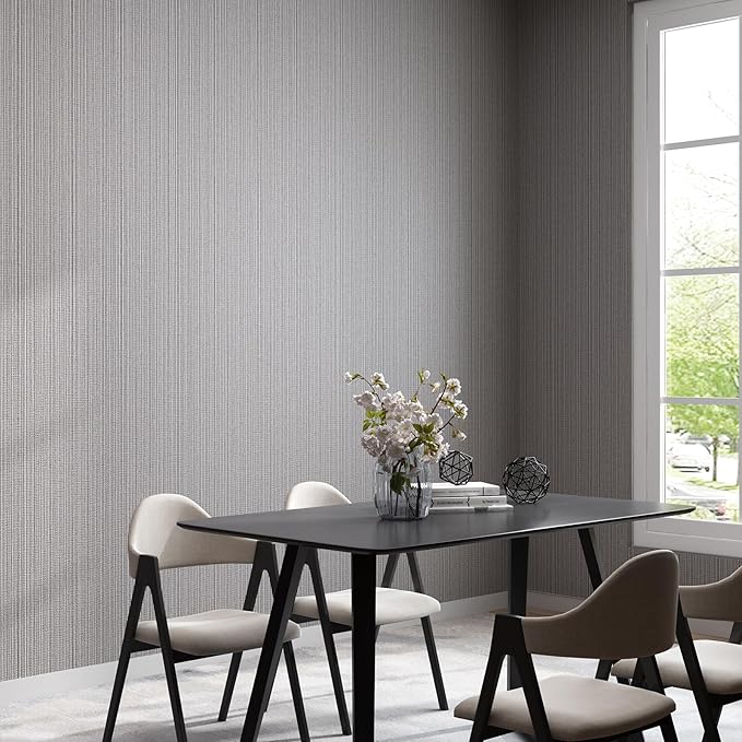 FUKU MON Grasscloth Fabric Wallpaper 24" X 394" Textured Mocha Gray Thick Linen