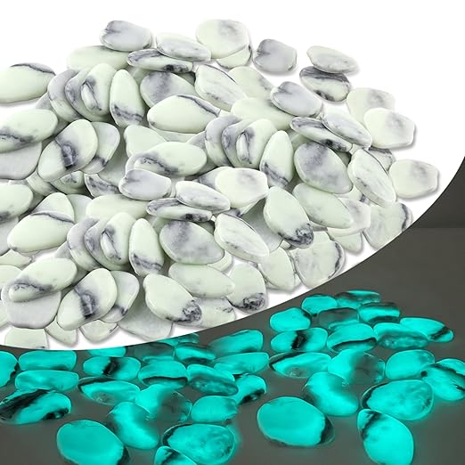 Glow in The Dark Pebbles Glass Stones, 4.5LB Blue Green Luminous Rocks for Garden Pathway, Walkway, Landscaping, Aquarium,Cemetery Decorations & Yard Decor, Non-Plastic Premium Glass Pebbles