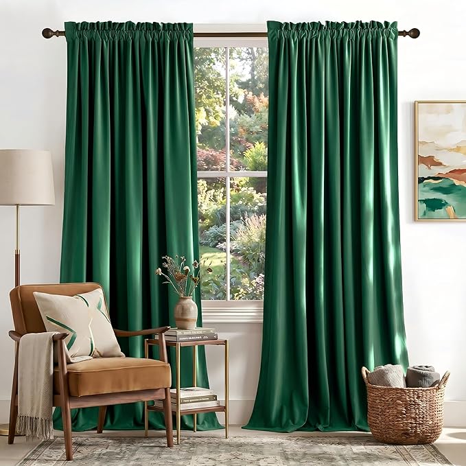 NICETOWN Emerald Green Velvet Curtains 96 inches Long, Home Decoration Thermal