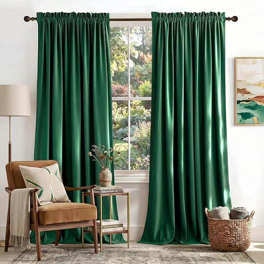 NICETOWN Emerald Green Velvet Curtains 96 inches Long, Home Decoration Thermal