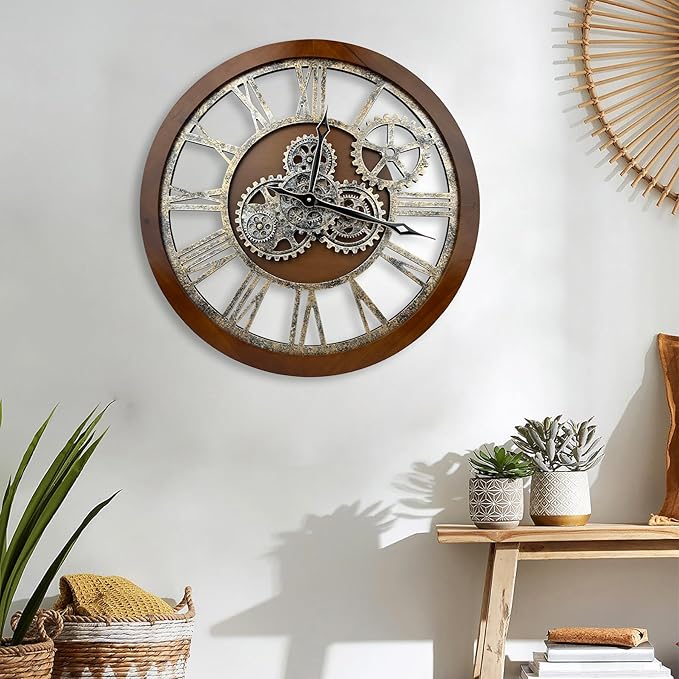 The B-Style Large Wall Clock 24 inch Moving Gear Wall Clock Oversized Vintage
