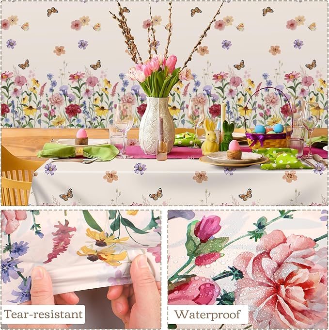 Kochorie 100 Ft x 54 Inch Spring Floral Tablecloth Roll Plastic Flower