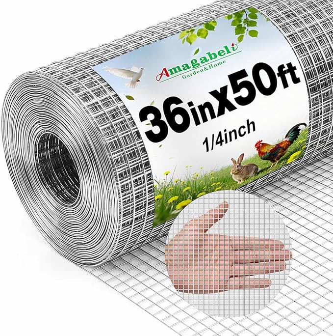 Amagabeli Hardware Cloth 1/4 inch 36 inch x 50ft Chicken Wire 23 Gauge Galvanized Weld Wire Mesh Roll Fencing Garden Netting for Poultry Rabbit Snake Gopher Cage Raised Bed Vegetable Tree Bird Quail
