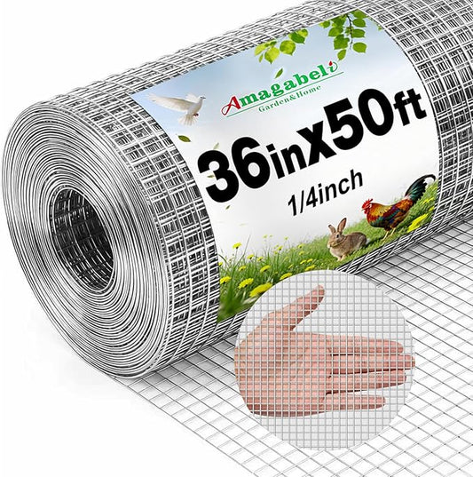 Amagabeli Hardware Cloth 1/4 inch 36 inch x 50ft Chicken Wire 23 Gauge Galvanized Weld Wire Mesh Roll Fencing Garden Netting for Poultry Rabbit Snake Gopher Cage Raised Bed Vegetable Tree Bird Quail