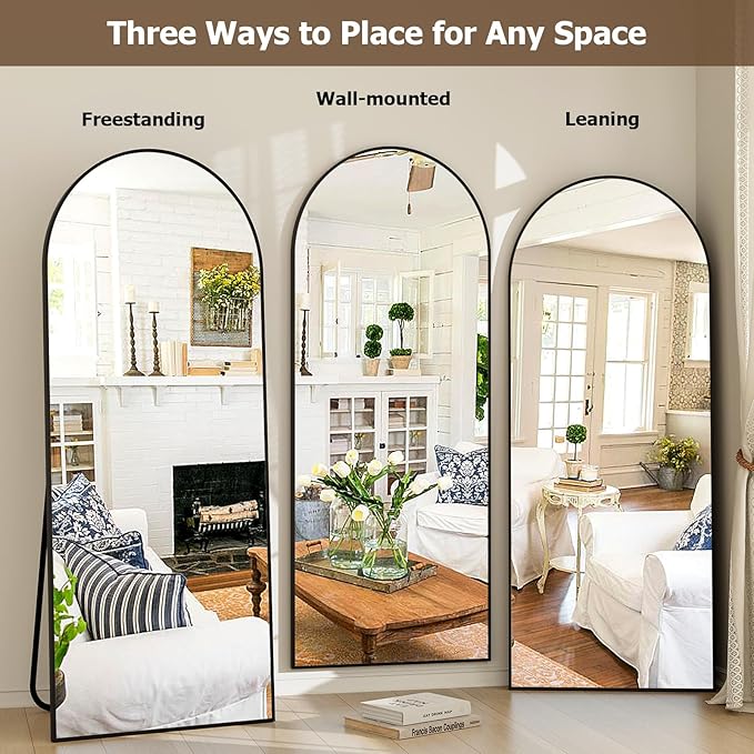 GLSLAND-21x64 inch Arched Full Length Mirror-Aluminum Alloy Frame High