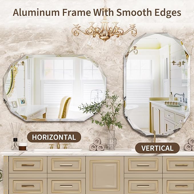 Suidia Bathroom Mirror, Frameless Bathroom Mirror