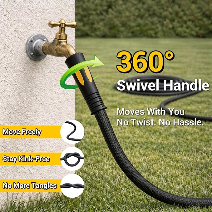 TheFitLife Garden Hose 75 ft - Heavy Duty 75ft Non-Expandable Outdoor Water Hose, Non Kinking, Lightweight, Extended Reach Without Extra Weight, 1/2 id x 75 feet