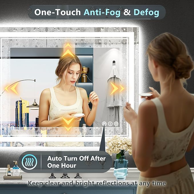 44x32 LED Bathroom Mirror with Lights, Backlit and Front Lit Anti-Fog Lighted