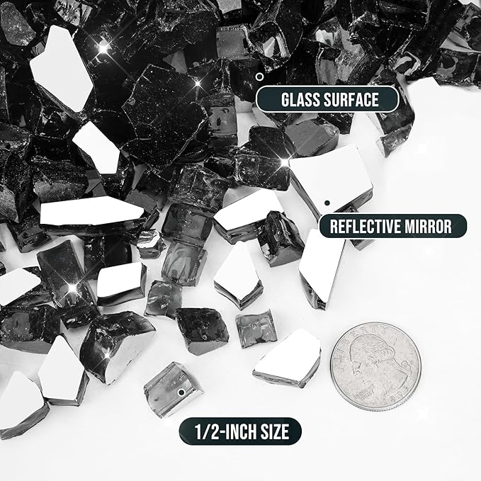 Skyflame 10-Pound Fire Glass for Fireplace Fire Pit and Landscaping, Onyx Black Reflective, 1/2-Inch