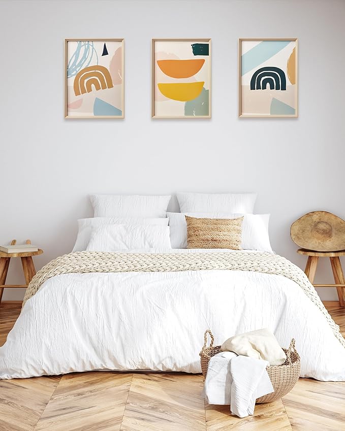 Framed Boho Wall Art for Bedroom, Abstract Canvas Wall Decor, 12x16IN