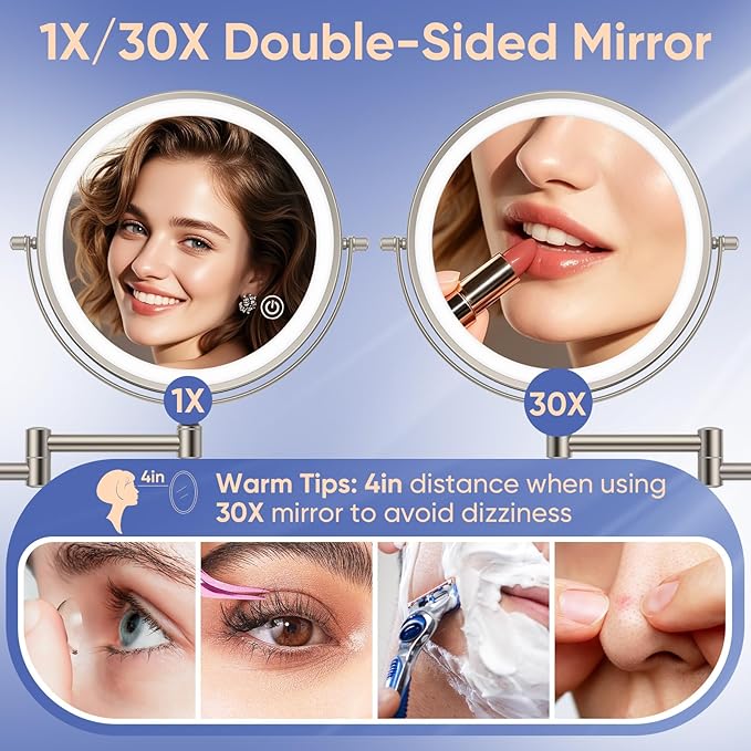 FUNTOUCH 9" Wall Mounted Lighted Makeup Mirror