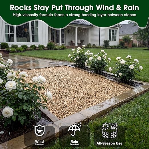Teexpert 2 Gallon Rock Glue for Landscaping – Strong Pea Gravel Binder & Stone Adhesive for Walkways, Yards, Patios, and Decorative Driveway Edges