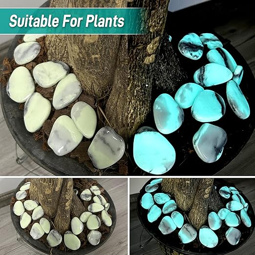 Glow in The Dark Pebbles Glass Stones, 4.5LB Blue Green Luminous Rocks for Garden Pathway, Walkway, Landscaping, Aquarium,Cemetery Decorations & Yard Decor, Non-Plastic Premium Glass Pebbles