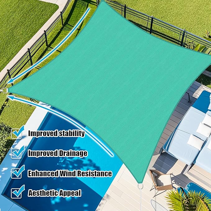 Amagenix Sun Shade Sail 6X14 Curved Edge Outdoor Shade Canopy Turquoise Breathable 95% UV Block Shade Cloth for Patio Garden Backyard (We Make Custom Size)