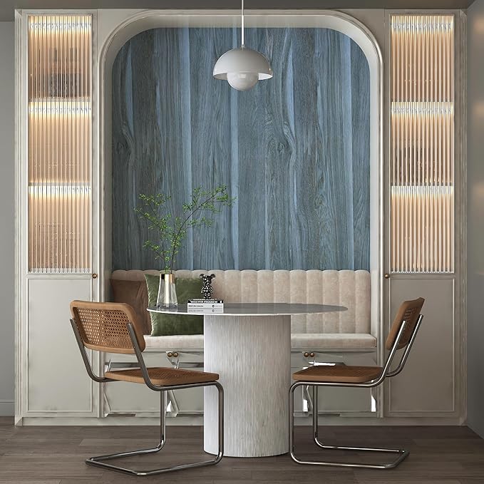 BOMENG Large Blue Wood Contact Paper Peacock Wallpaper Stick and Peel
