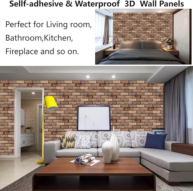 3D Wall Panels Peel and Stick, 10 Pack 3D Waterproof Self-Adhesive Wallpaper