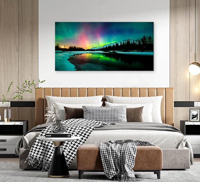 Cao Gen Decor Art S01998 Wall Art Aurora scenery Painting on Canvas Stretched