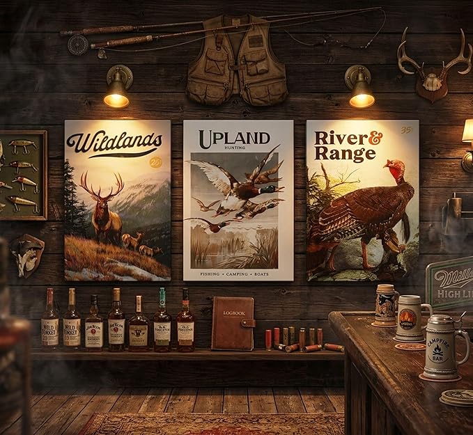 3Pcs Wild Animal Canvas Wall Art Hunting Outdoorsy Wall Decor Pictures Nature Wilderness Deer Wild Duckturkey Posters Prints Gift for Hunter Dad for Living Room Bedroom Decoration Prepare to hang