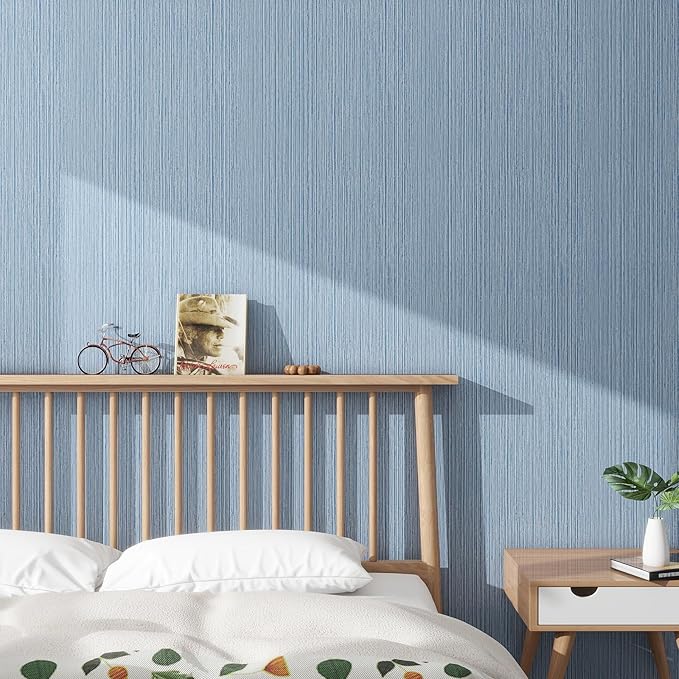Grasscloth Textured Wallpaper Blue Peel and Stick 24inX393in Fabric Wall Paper