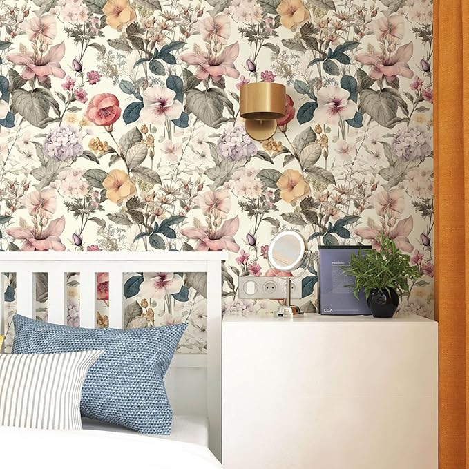 Jeweluck Floral Wallpaper Peel and Stick Vintage Floral Contact Paper Peel and