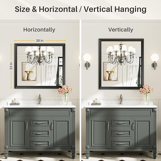 Briivue 36x32 Inch Black Bathroom Mirror
