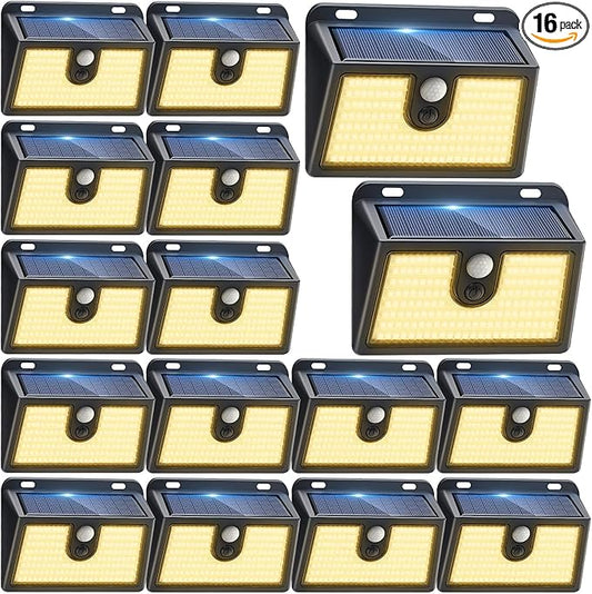 [16 Packs] Solar Motion Sensor Outdoor Lights, Super Bright Solar Lights Outdoor Waterproof, 3 Lighting Modes Security Wall Light for Outside Walking Dog Fence Backyard Deck Garden Door Step Garage
