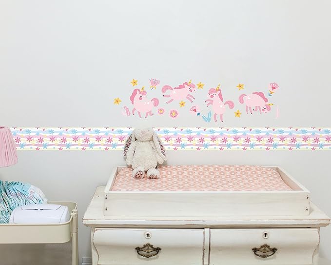 FLFK Mirror Border, Rainbow Flowers Peel and Stick Wallpaper Border Self