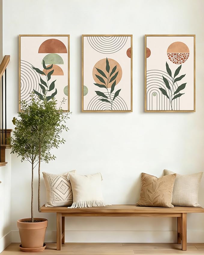 PHOPAGO Boho Wall Art Sage Plant Botanical Bohemain Framed Wall Printing Large